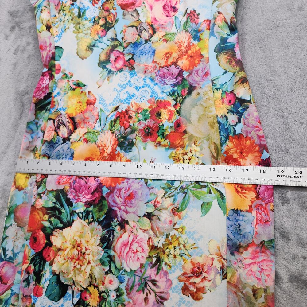 Vintage Beige by ECI Dress Womens M Floral Stretch Back Zip Cap Sleeve Sheath - Picture 10 of 12